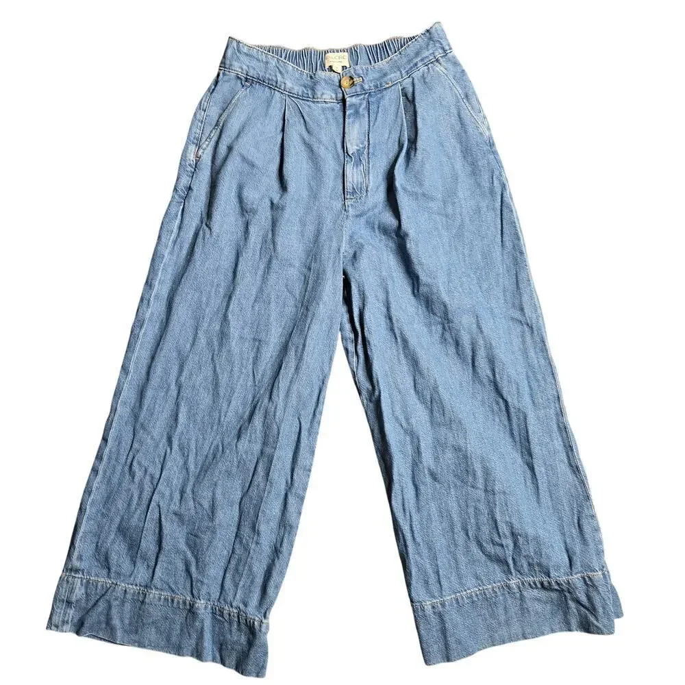 Anthropologie Pilcro High-Rise Pleated Culottes Denim Light Pants‎ Size: 27